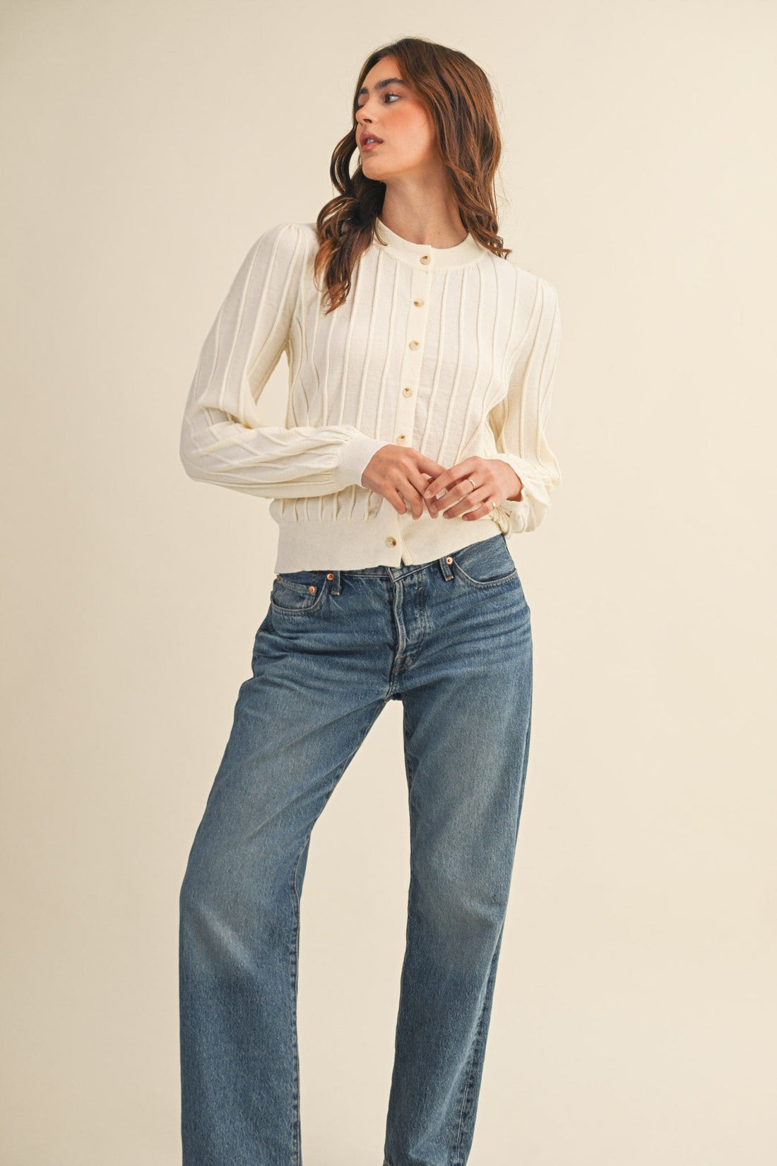 Ivory Maddie Ribbed Cardigan