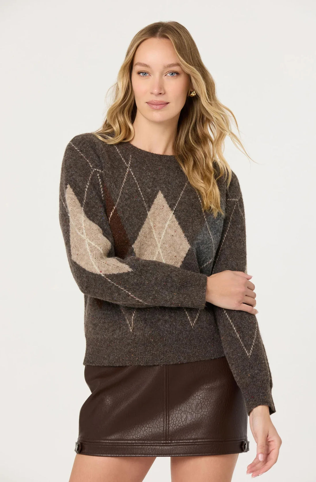 Grey Brown Argyle Terri Cardigan
